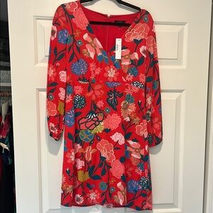 J. Crew Red Long Sleeve V-Neck Sundress